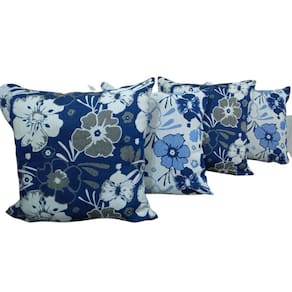 Kit Capa Para Almofada Floral Jacquard Azul 4 Peças