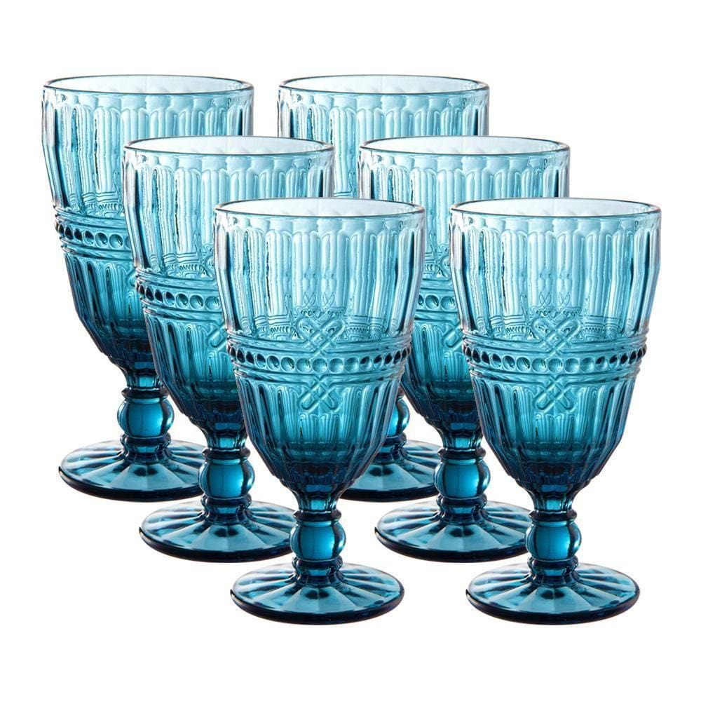Jogo Taças Em Vidro Fratello 330Ml 6 Peças Azul L`Hermitage