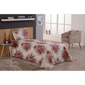 Jogo De Cama Cobre Leito Solteiro 2 Peças Estampado Rosa