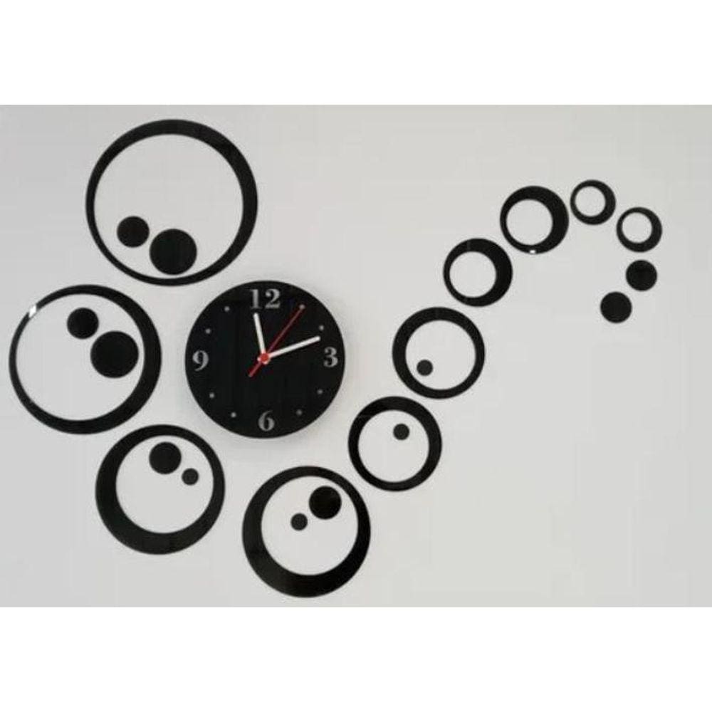 Relógio Decorativo Preto Bolas Sala Quarto Cozinha