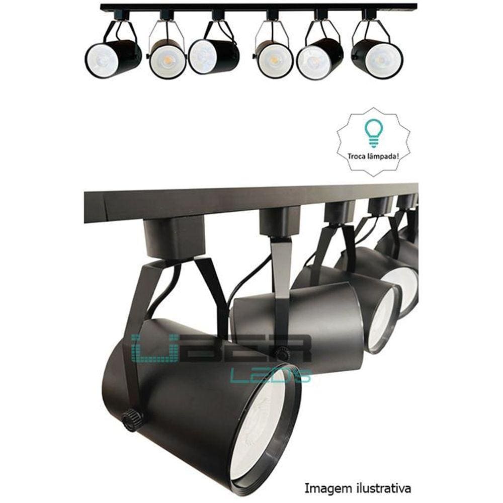Kit Trilho Eletrificado 1M Preto 4 Spot Par30 Led Luz Branca