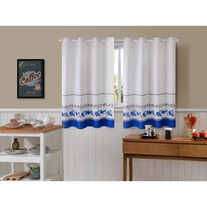 Cortina De Cozinha Tecido Linhão 3,00M X 1,30M Floral Azul