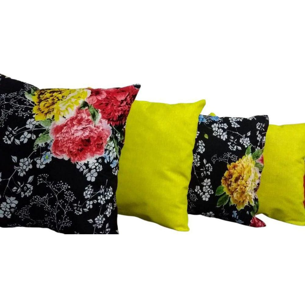Kit Capa Para Almofada Floral Gorgurinho Amarelo 4 Peças