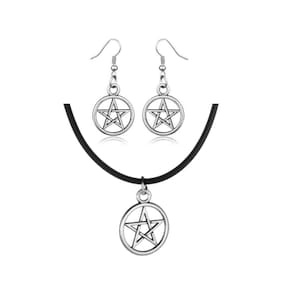 Conjunto Colar E Brinco Pentagrama Prateado Pequeno Delicado
