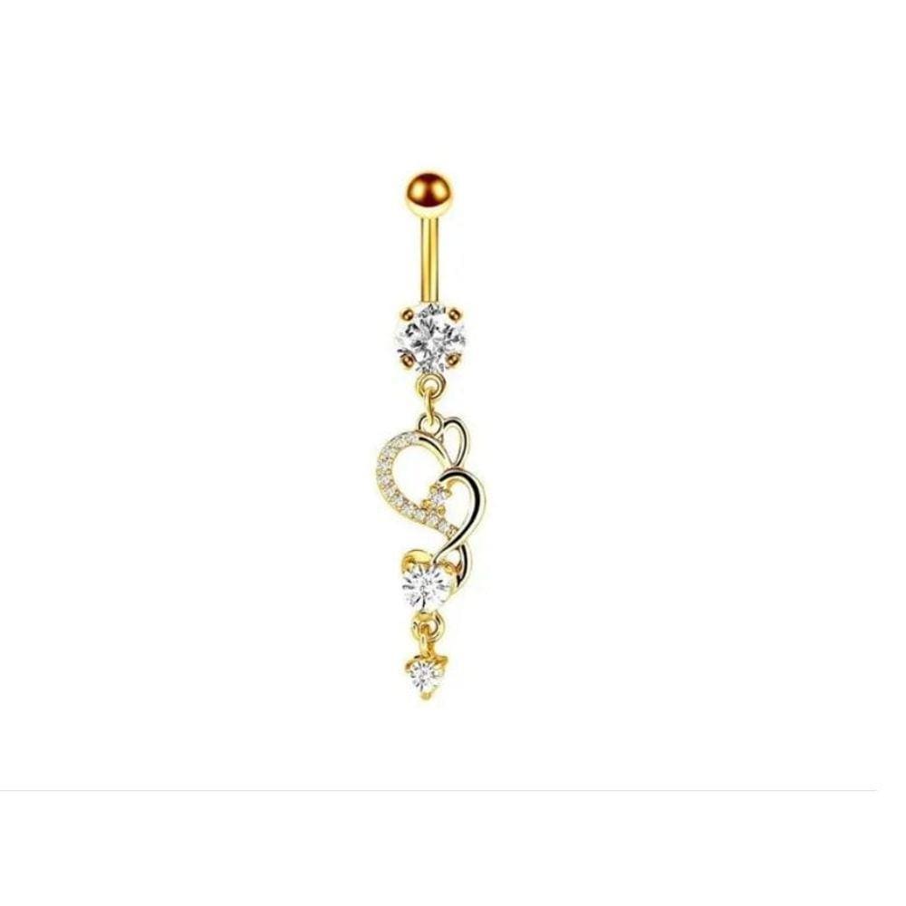 Piercing De Umbigo Dourado Zircônia Coração Pendurado Modelos