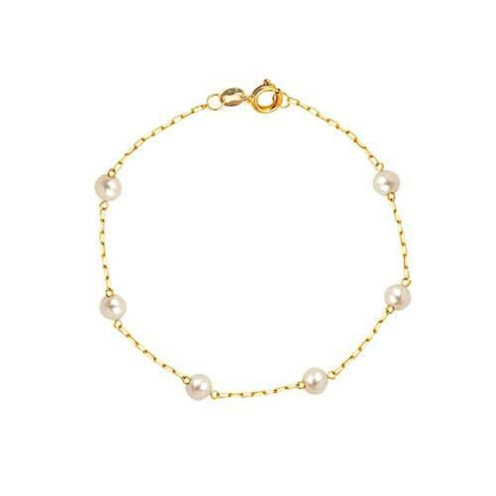 Pulseira Infantil 6 Pérolas 3Mm Em Ouro 18K