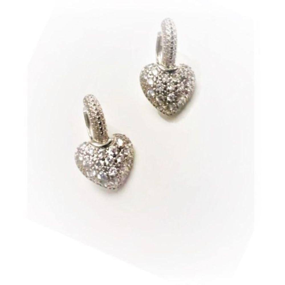 Brinco Argola Pedra Zirconia Coração Prateado Folheado Noiva