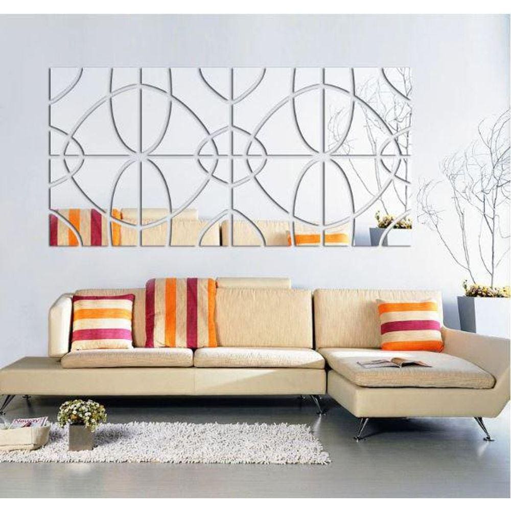 Espelho Abstrato Decorativo Moderno Quarto Sala 40Cm 8Peças