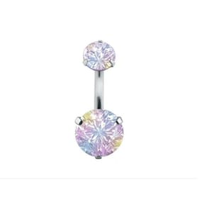 Piercing Umbigo Prata 2 Pedras Aço Cirúrgico Zircônia