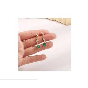 Brinco Dourado Strass Noiva Festa Verde Vintage