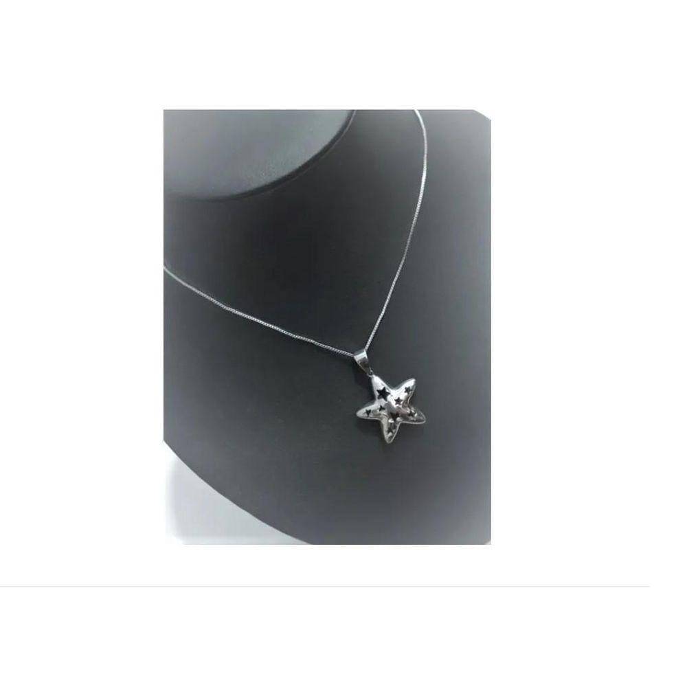 Colar Prata Pingente Solitário Estrela Vazada Inox