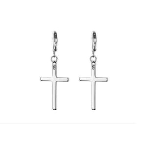 Brinco Feminino Masculino Argola Cruz Folheado Prateado