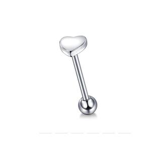 Piercing Língua Titânio 1.6Mm 16Mm Coração Fosco Prateado