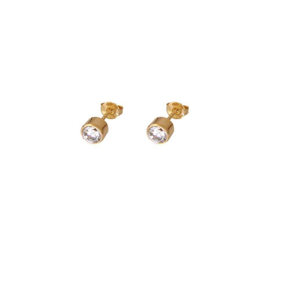 Brinco Folheado Ouro Ponto Luz 5Mm Stras Delicado