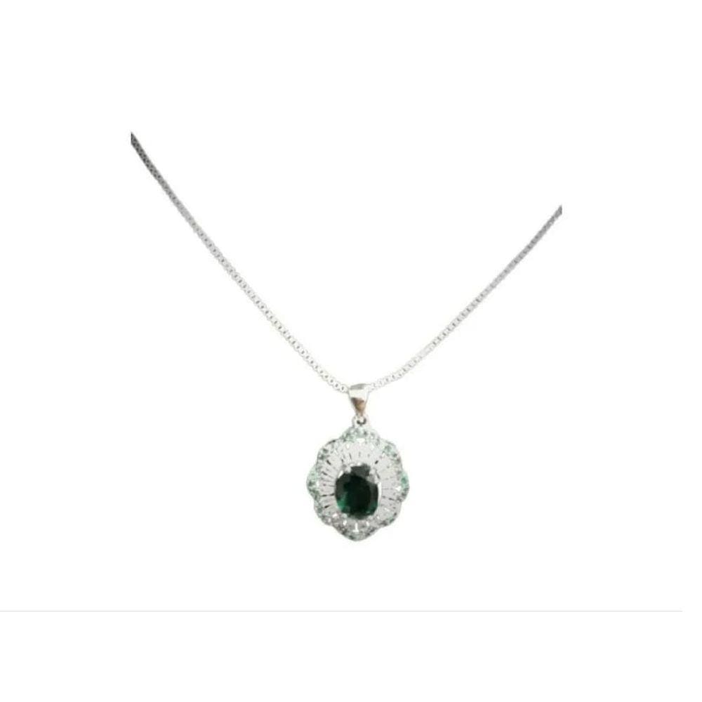 Colar Em Zircônia Folheado A Prata Verde Esmeralda