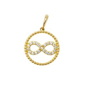 Pingente Redondo Infinito 1,5 Cm Vazado Zircônia Em Ouro 18K