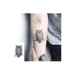 Tatuagem Temporária Dark Delicada Com 9,5 Cm Coruja