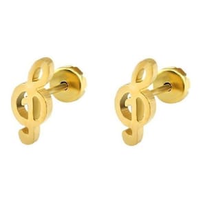 Brinco Infantil Aço Cirúrgico Música Tarraxa Baby - Dourado