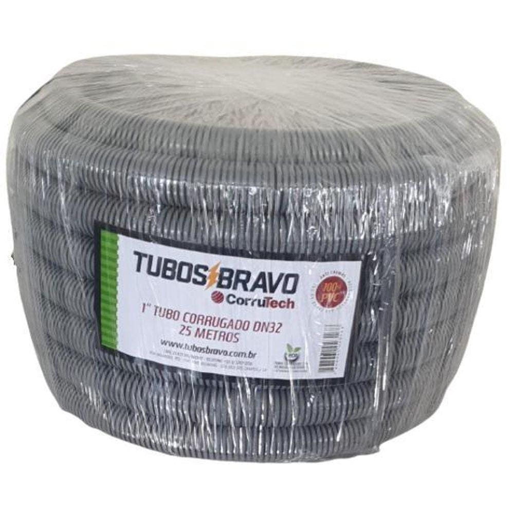 Conduíte Eletr. Corrugado Cinza 1 X 25M - Anti-Chama Pvc