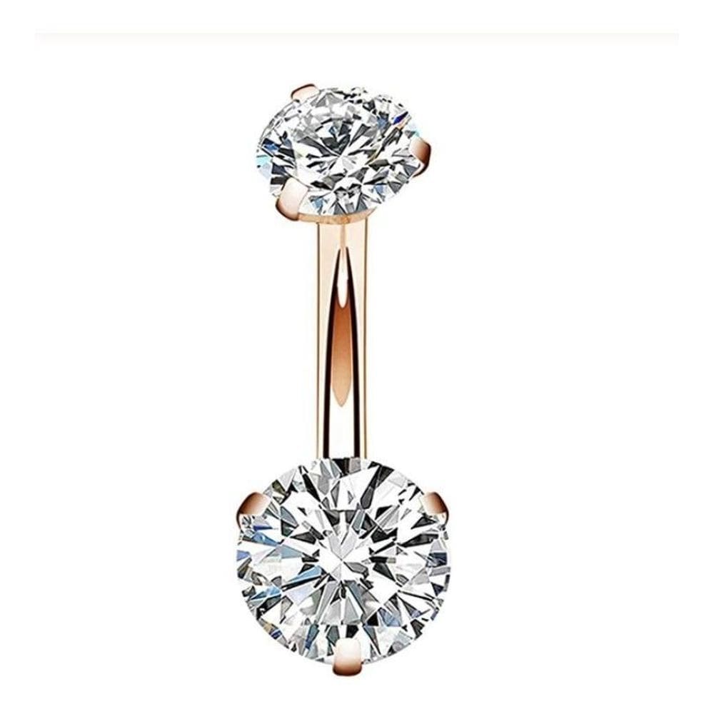 Piercing De Umbigo Rosê 2 Pedras Aço Cirúrgico Zircônia