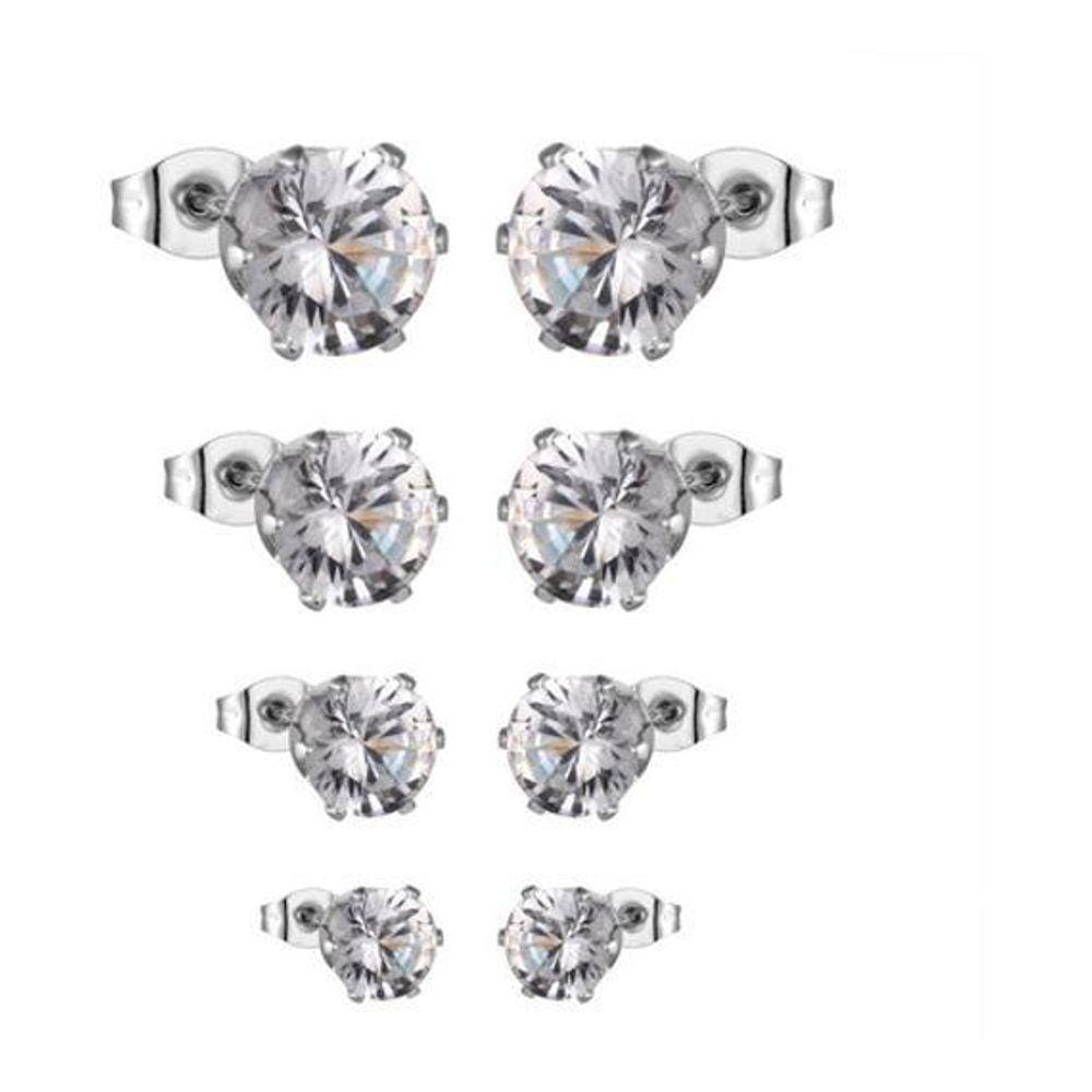 Brinco Aço Cirúrgico Zirconia Pde Luz - Prateado - 5 Mm