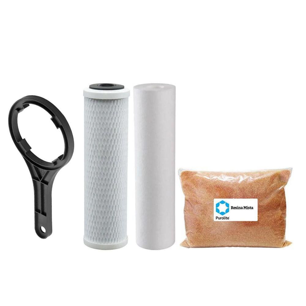 Kit Refil Deionizador Pp Carvão Resina Mb400 Chave Carcaça