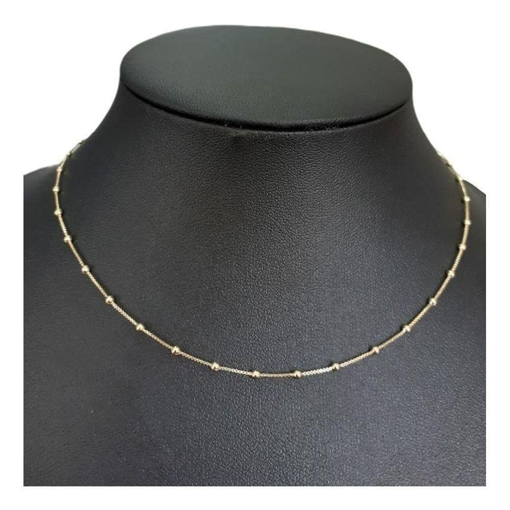 Colar De Bolinhas F. Ouro 18K Dourado Semi Joia 40 Cm