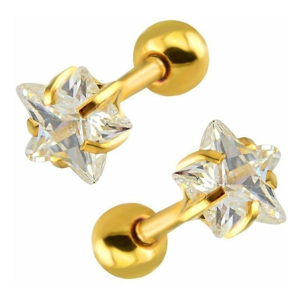 Piercing Tragus Cartilagem Dourado B. Ouro Pedra Estrela 4Mm