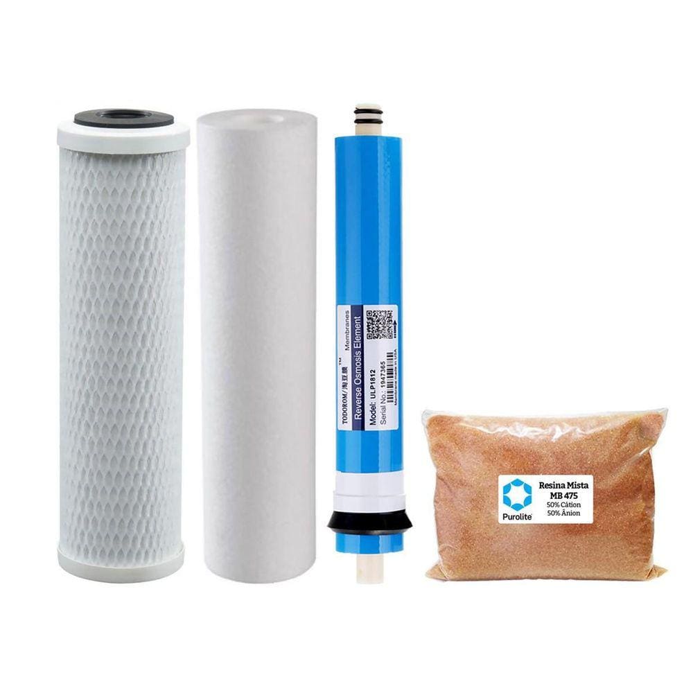 Kit Refil Deionizador Osmose Membrana 75Gpd Resina Mb475