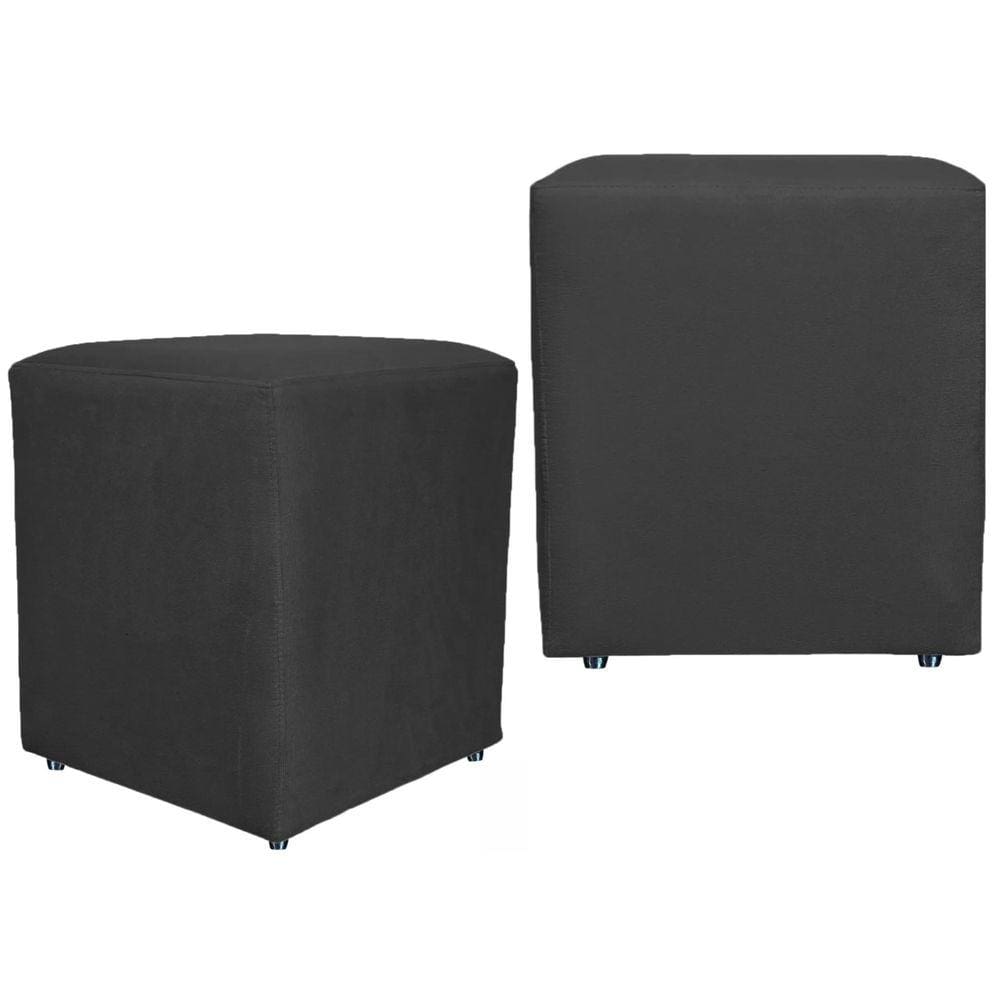 Kit 2 Puffs Quadrado Cubo Decorativo Utilize - Preto