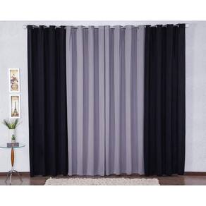 Cortina 300X280 Com Ilhós P Sala Malha Gel - Cinza/Preto