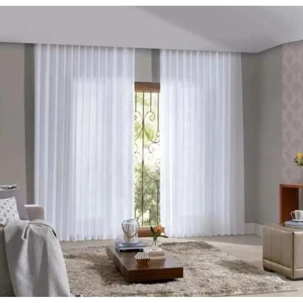 Cortina Voil Luxo Branca Forro 6,00 X 2,90 Metros Trilho