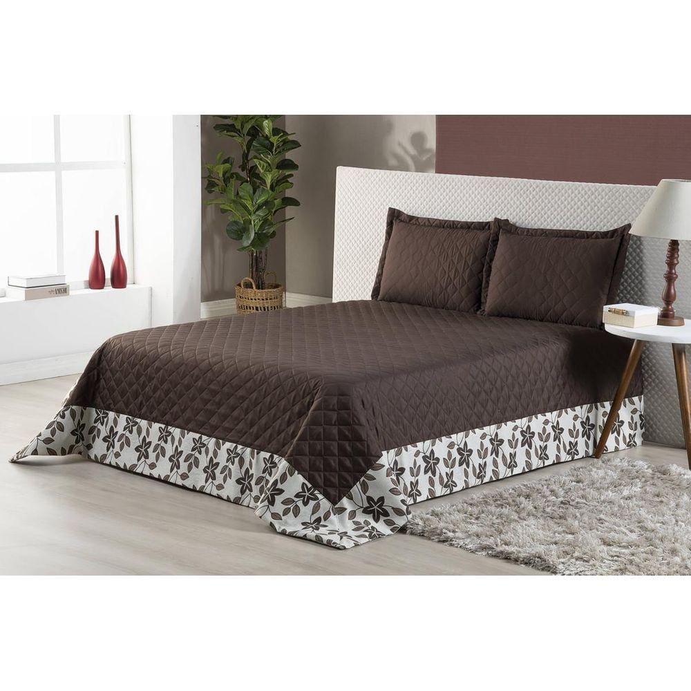Jogo De Cama Colcha Casal Queen Com Babado Marrom Vitória