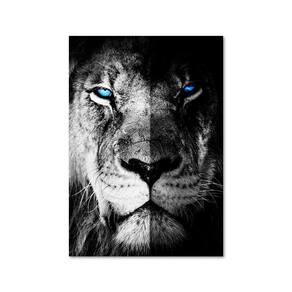 Quadro Tela Decorativa Rosto Leão Preto E Branco 100X60Cm