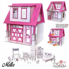 Kit Casa Boneca Escala Barbie Garagem Milla Sonhos 18 Mov Sb