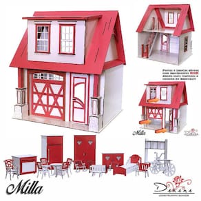Kit Casa Boneca Escala Barbie Garagem Milla Rubrum 18 Mov Rr