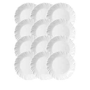 Kit 12 Prato Fundo Nadir Duralex Vidro Pétala Branco Opaline