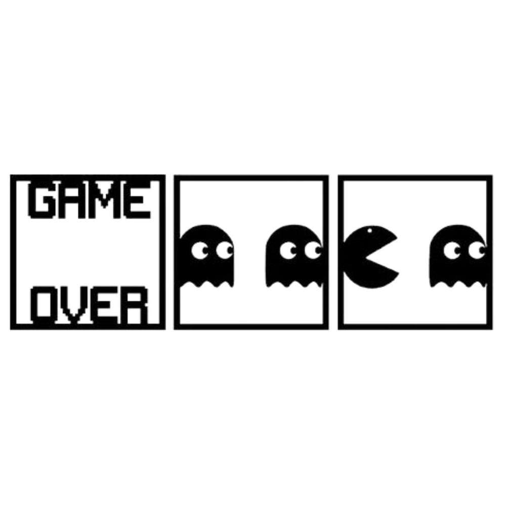 Kit 3 Quadros Vazados Mdf Pac Man Geek Gamer