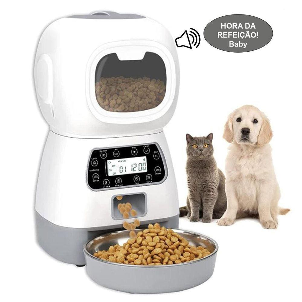 Comedouro Pet Automático Alimentador Cães Gatos Ração Inox