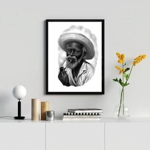 Quadro Preto Velho- Desenho Preto E Branco 33X24Cm - Vidro