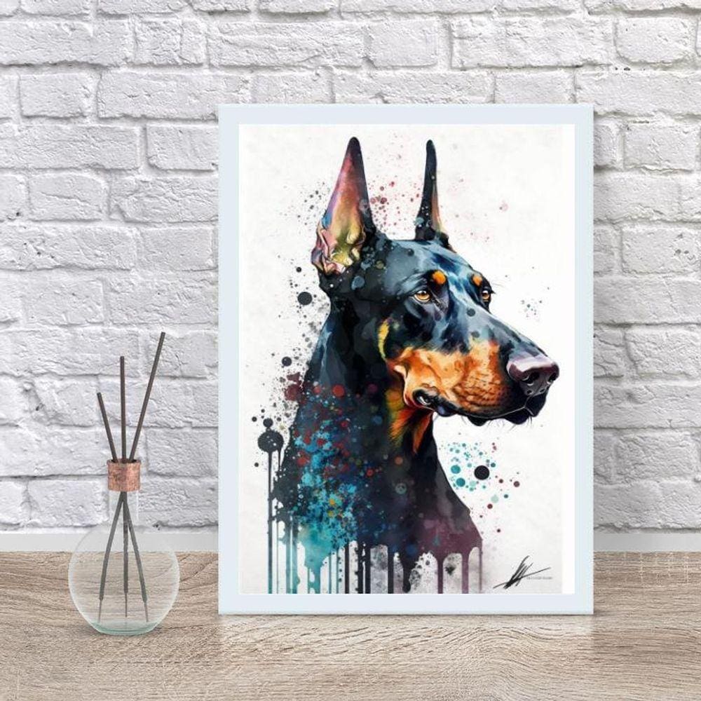 Quadro Decorativo Doberman Aquarela 24X18Cm