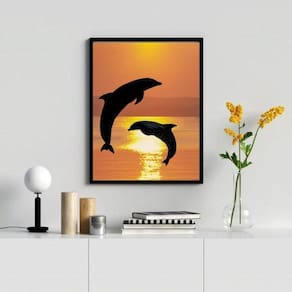 Quadro Decorativo Golfinhos Por Do Sol 45X34Cm