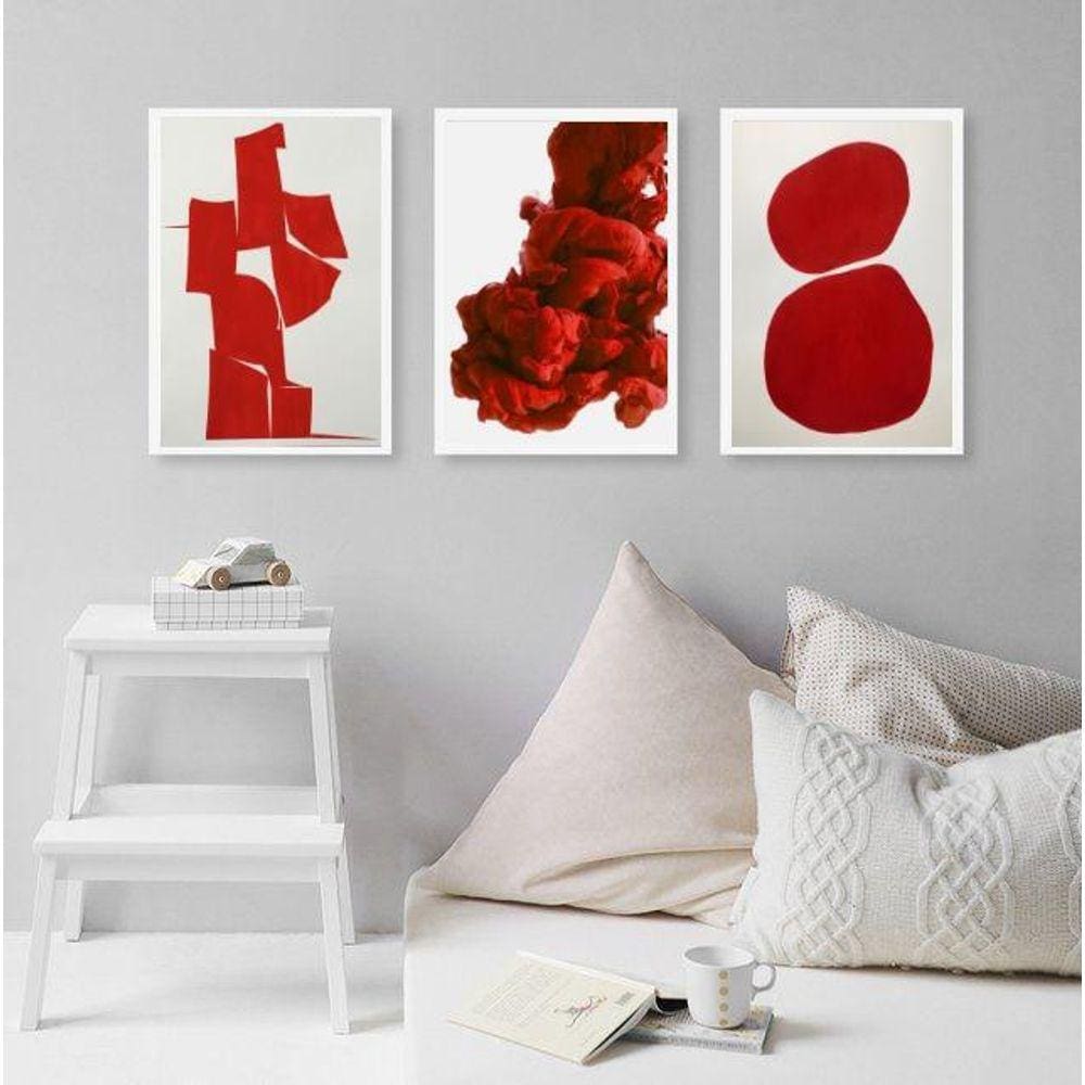 Kit 3 Quadros Decorativos Vermelhos- Arte Moderna 33X24Cm