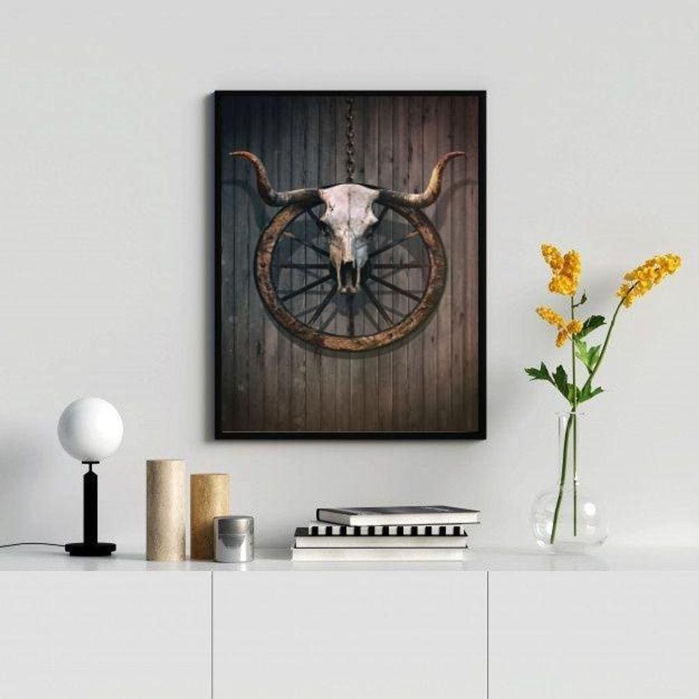 Quadro Decorativo Faroeste- Crânio Boi 45X34Cm - Com Vidro