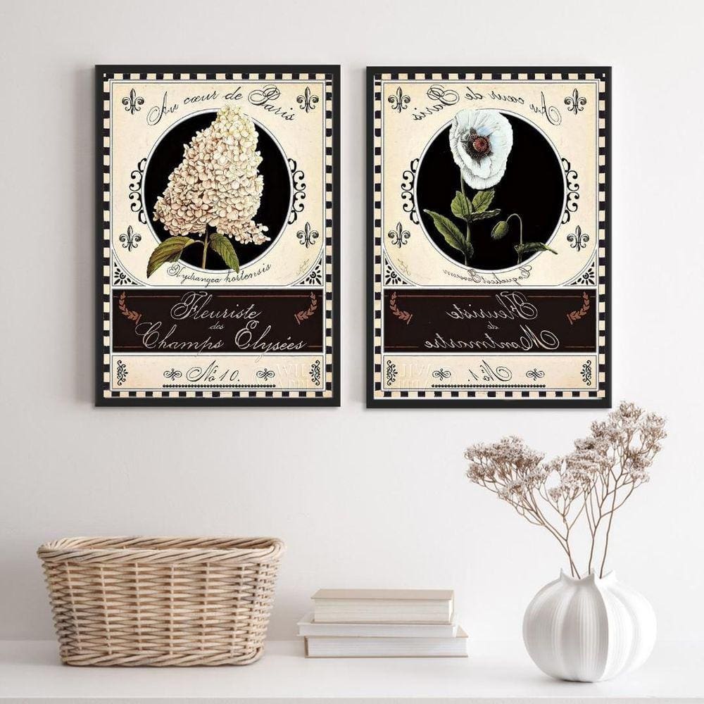 Kit 2 Quadros Decorativos Vintage Flores De Paris 24X18Cm