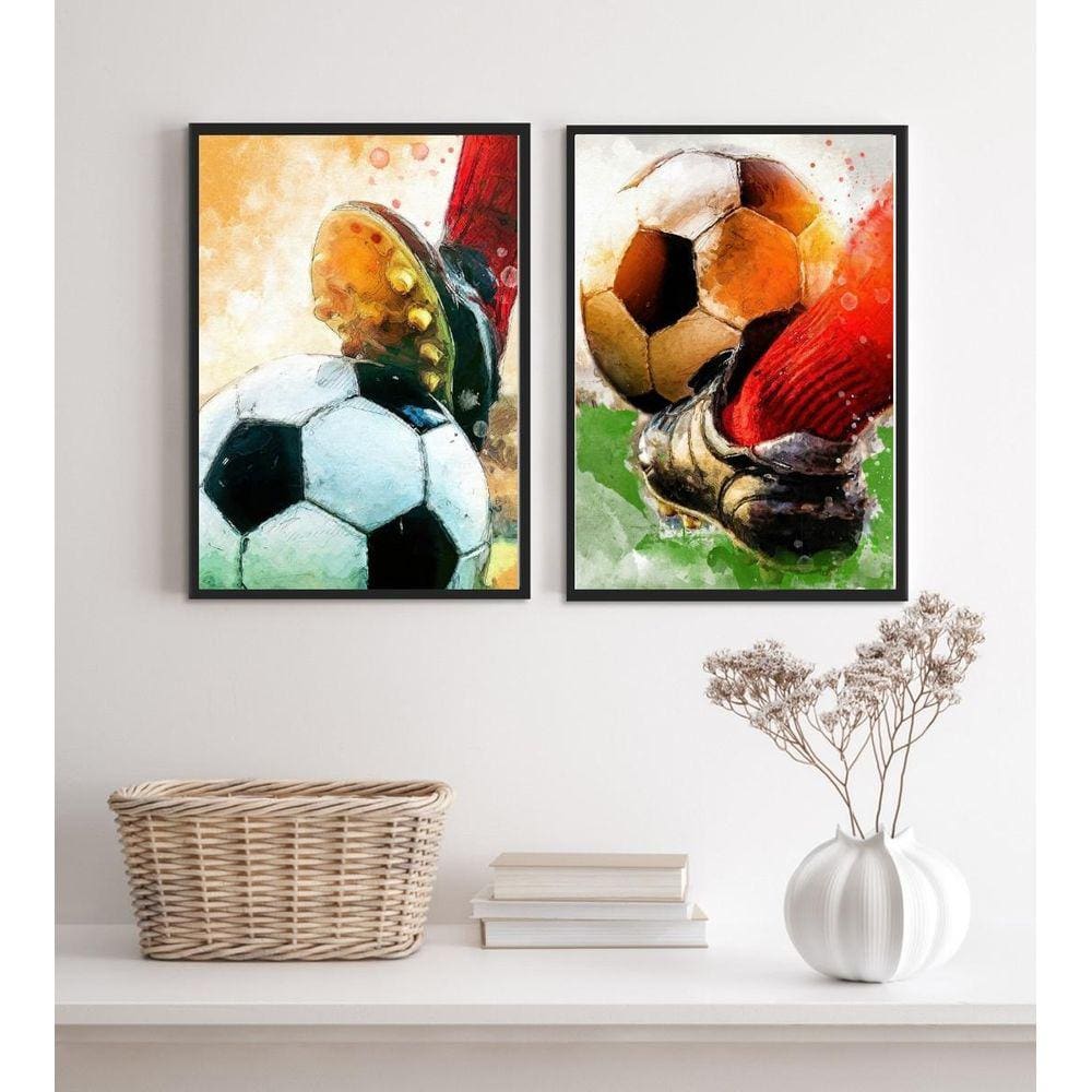 Kit 2 Quadros Aquarela Futebol- Bola E Chuteira 2 24X18Cm