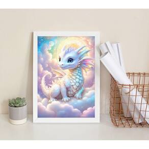 Quadro Decorativo Bebê Dragão 45X34Cm - Com Vidro