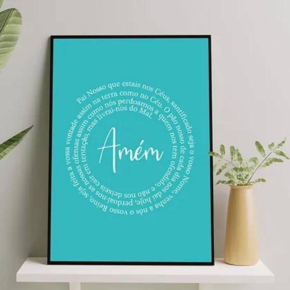 Quadro Oração Pai Nosso Fundo Azul 33X24Cm