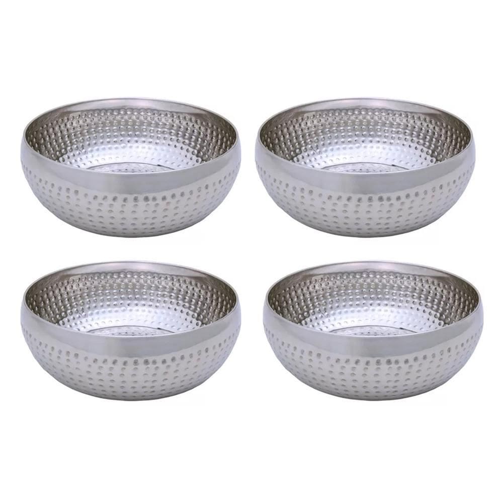 Kit 4 Saladeiras Tigela Bowl Inox Martelado 18Cm 1350Ml