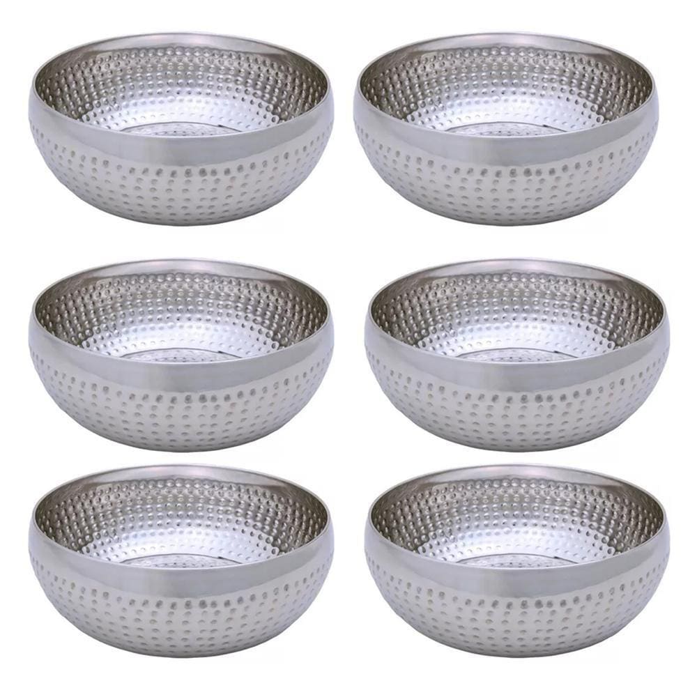 Kit 6 Saladeiras Tigela Bowl Inox Martelado 18Cm 1350Ml